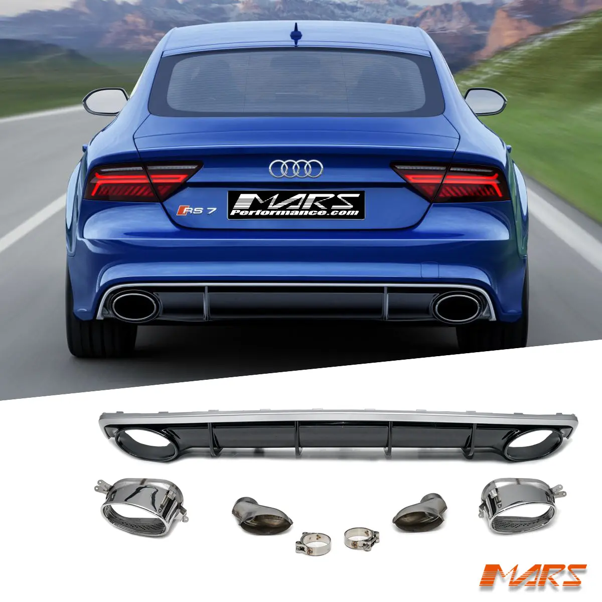 Rs7 Style Rear Bumper Bar Diffuser Bodykit & Exhaust Tips For Audi A7 S7 4G My15-My18 1