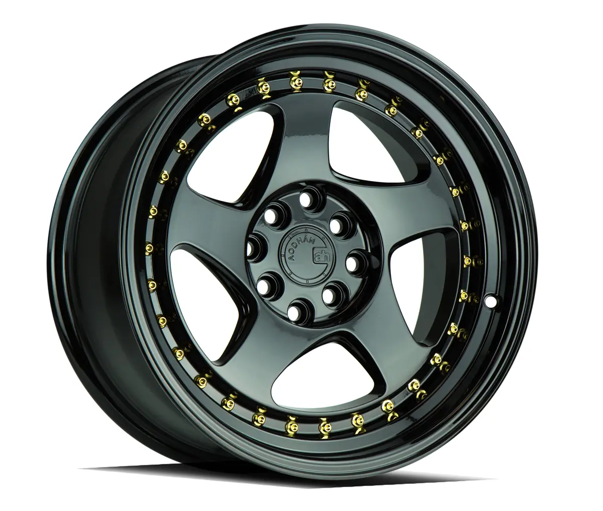Aodhan Wheels Ah01 Gloss Black Gold Rivets 1