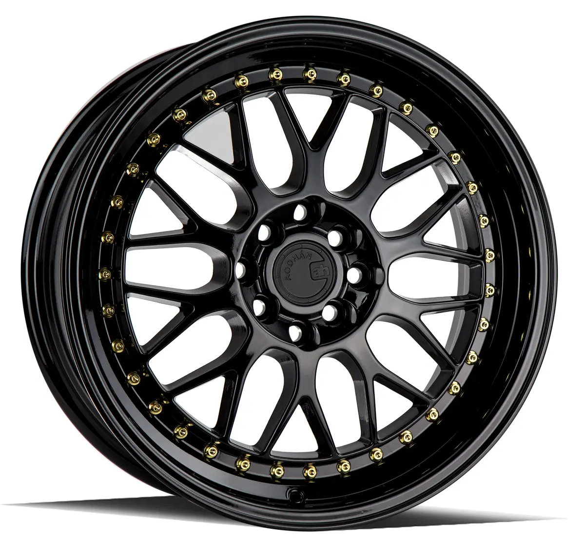 Aodhan Wheels Ah02 Gloss Black Gold Rivet 1