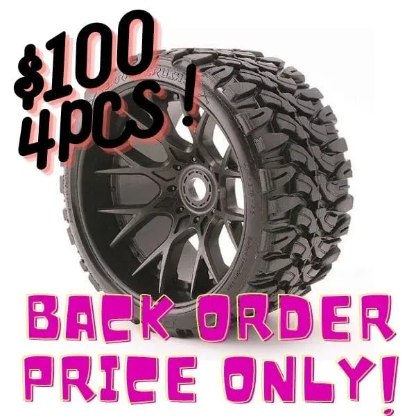 Sweep Racing Src1002b Monster Truck Terrain Crusher Belted Tire Preglued On Black Wheel 4Pc (Back Order Only) 1