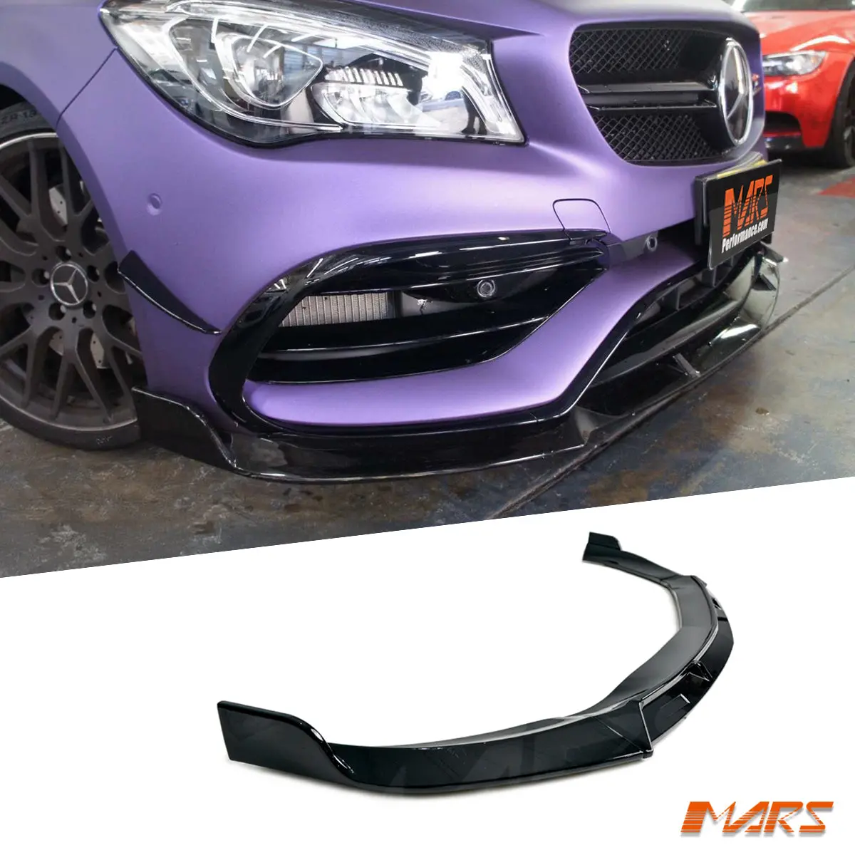 Gloss Black Brabus Style Front Lip Spoiler For Mercedes-Benz C117 X117 Cla-Class With Amg Package Bumper Bar & Cla45 2016-2019 1