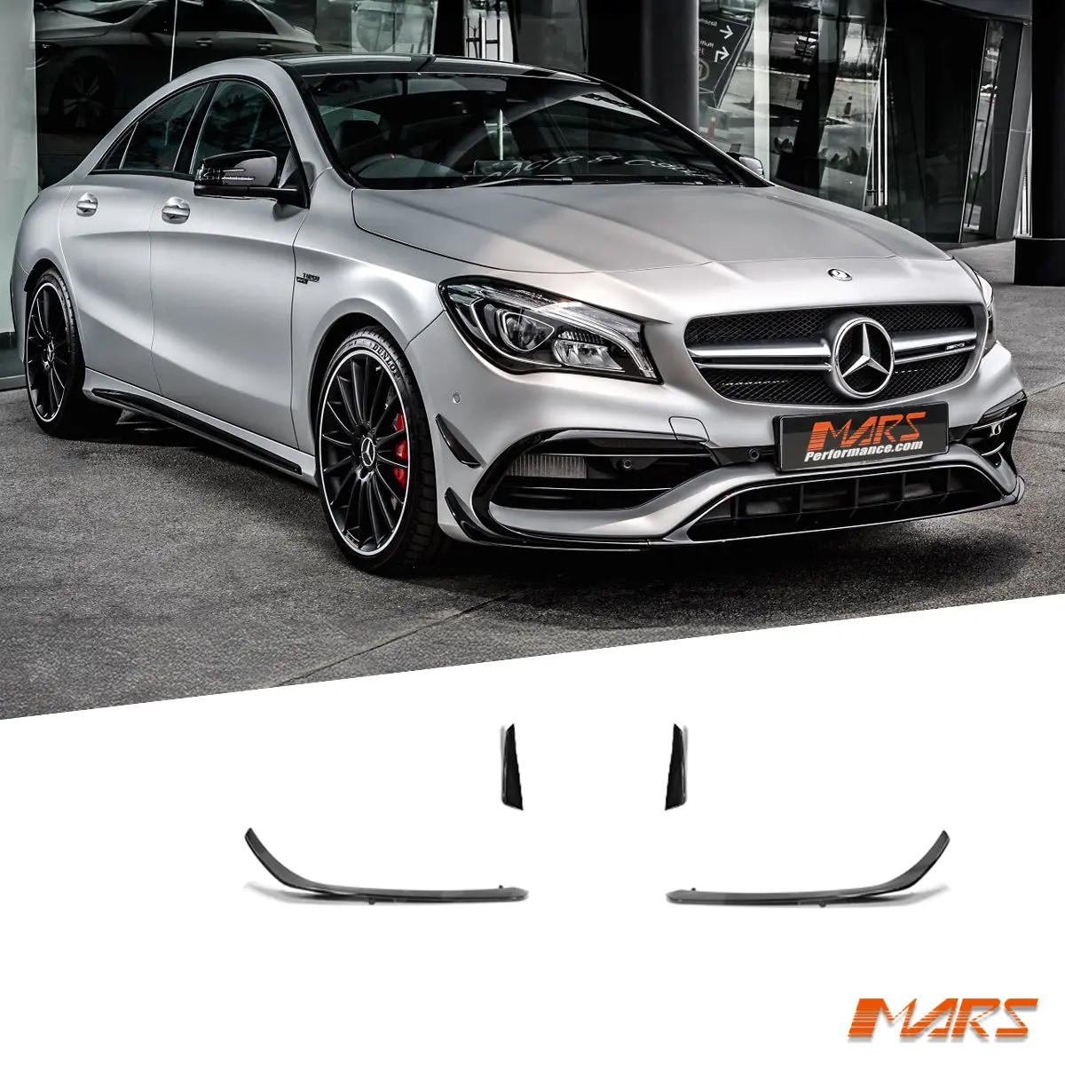 Front Bumper Aero Lip Bodykit & Side Blade Canards For Mercedes-Benz Cla-Class C117 X117 & Cla45 Amg 2016-2019 1