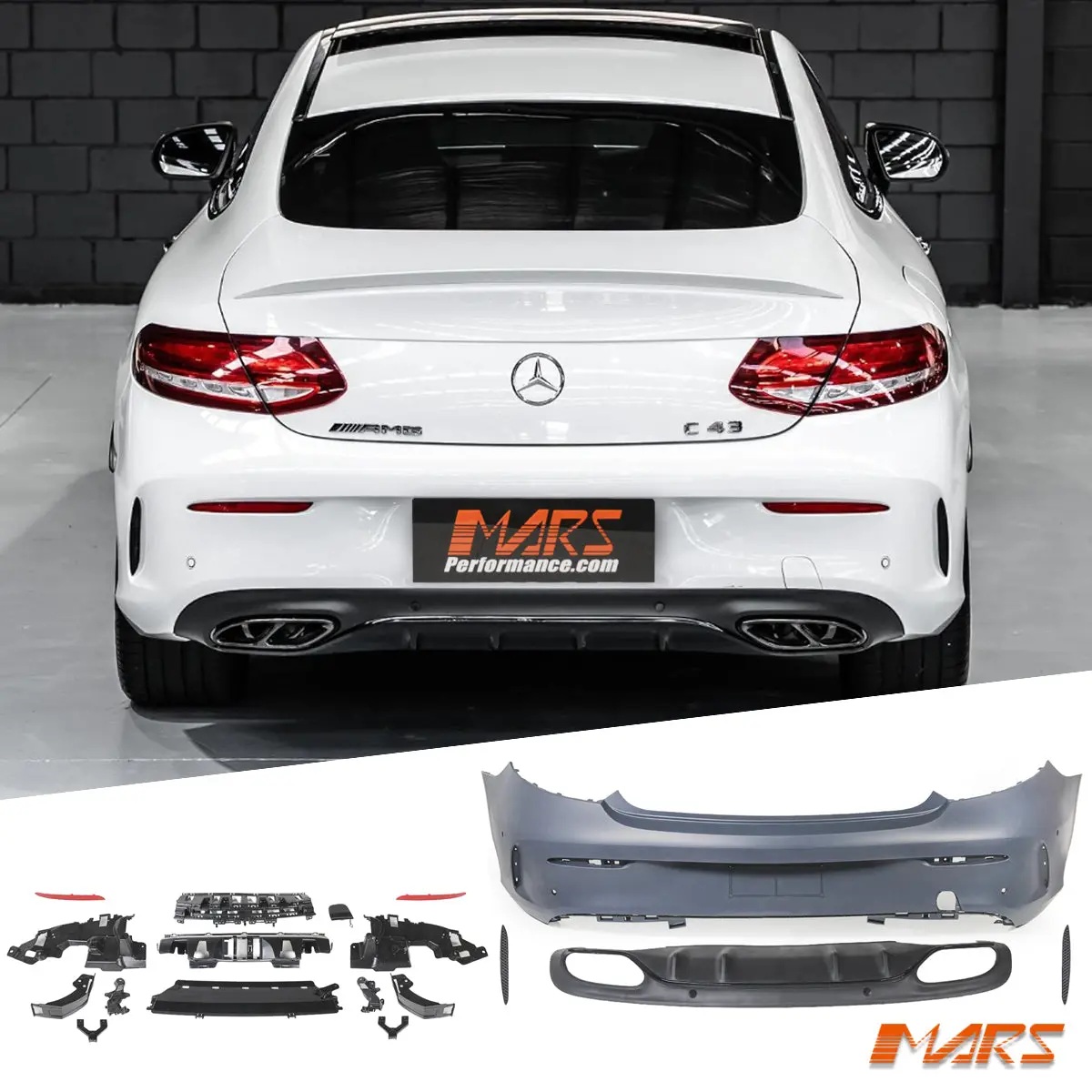 Rear Bumper Bar & Diffuser Bodykit For Mercedes-Benz C-Class C205 Coupe & C43 Amg 2016-2021 1