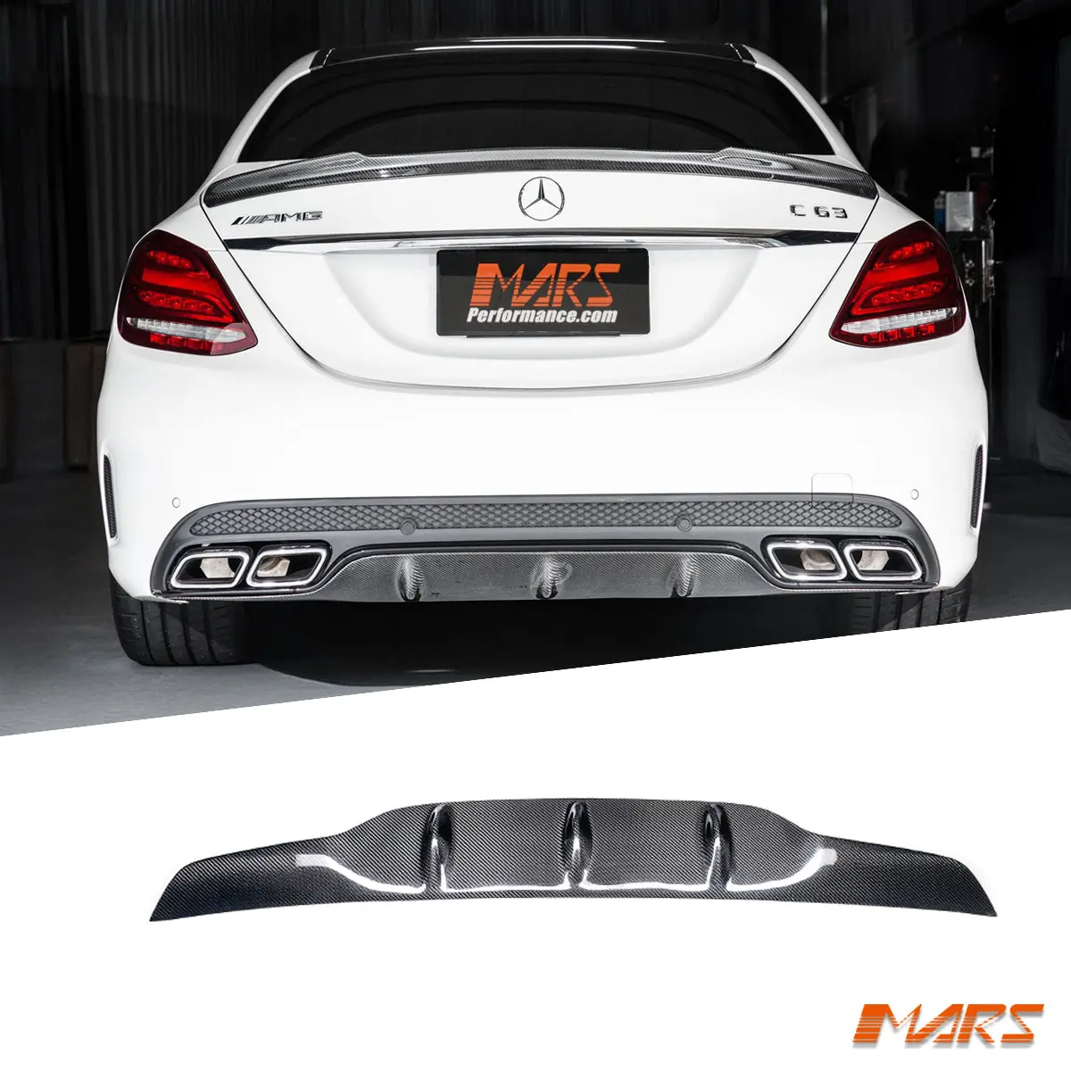 Flokraft Carbon Fibre Rear Bumper Bar Diffuser Cover Trim For Mercedes-Benz W205 S205 C43 C63 C63-S Amg Sedan My15-My18 1