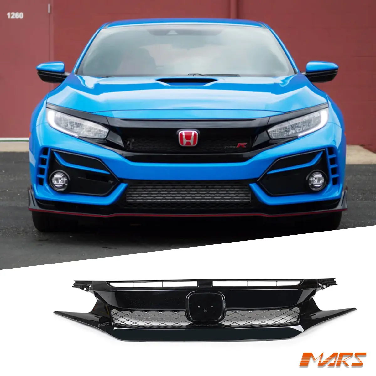 Gloss Black Type R Style Front Bumper Bar Grille Bodykit For Honda Civic X Sedan & Hatch 2019-2021 1