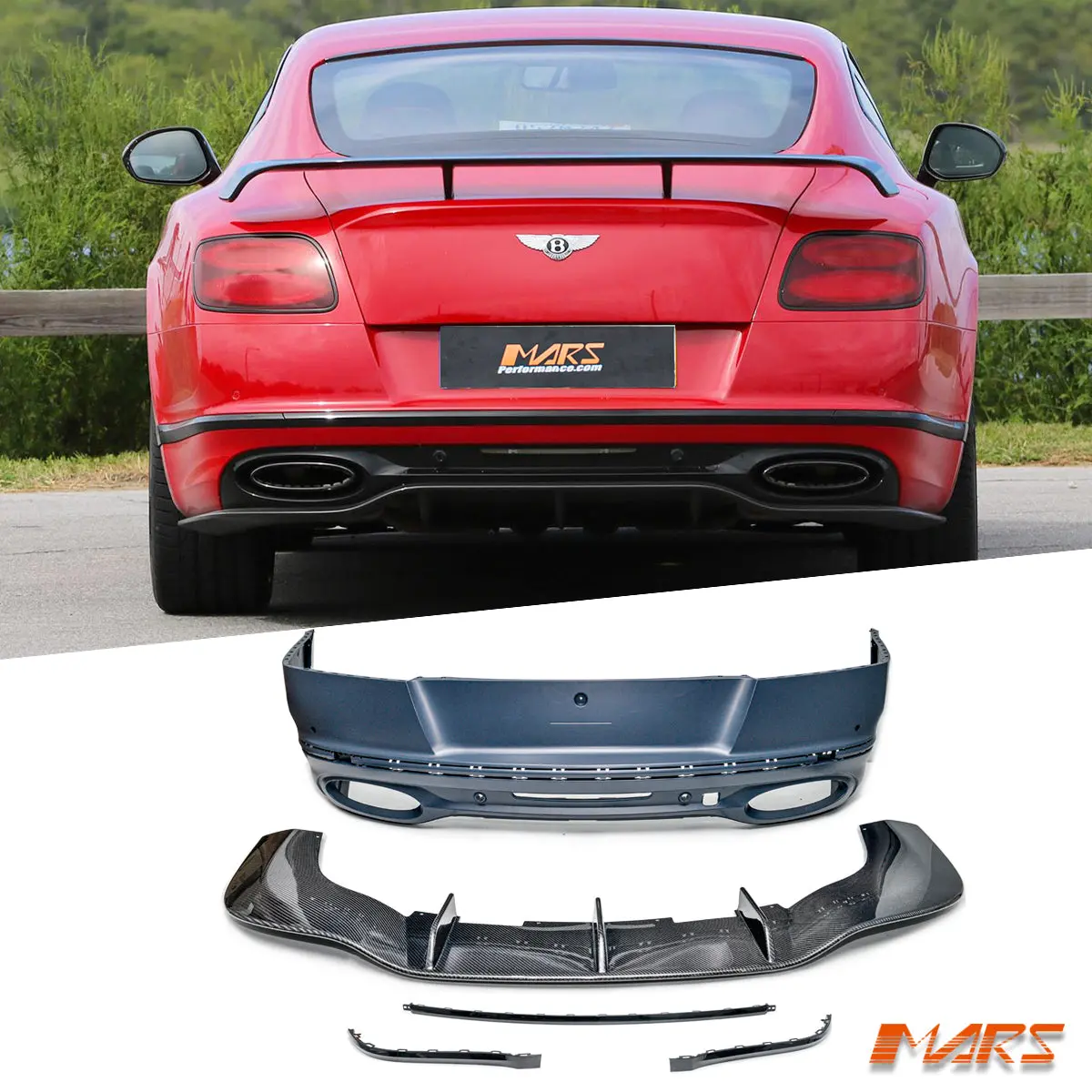 Supersports Style Complete Rear Bumper Bar Bodykit With Carbon Lip Spoiler For Bentley Continental 3W Coupe 2012-2018 1
