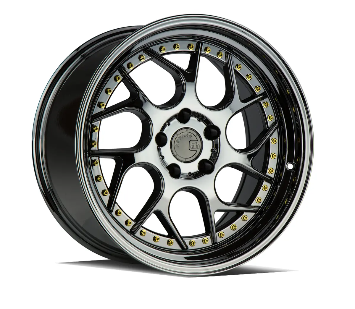 Aodhan Wheels Ds01 Black Vacuum Gold Rivets 1