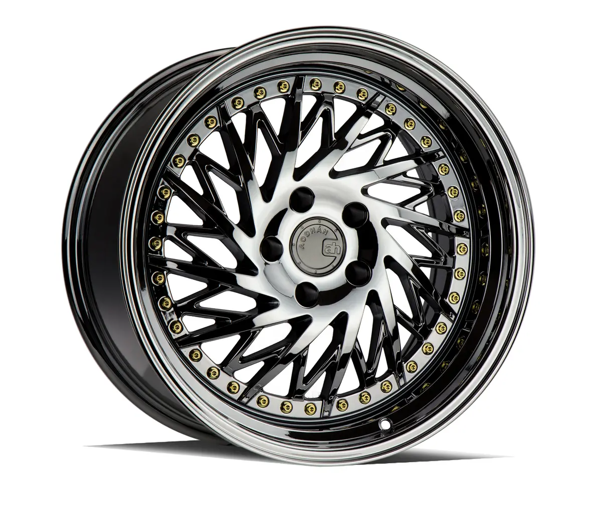Aodhan Wheels Ds03 Driver Side Black Vacuum Gold Rivets 1