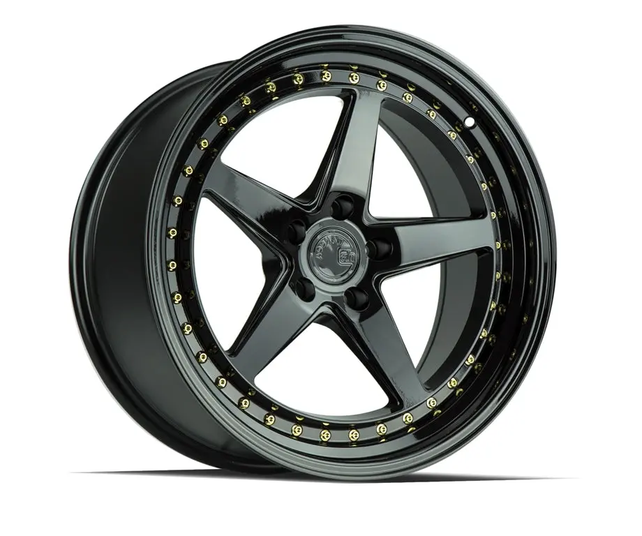 Aodhan Wheels Ds05 Gloss Black Gold Rivets 1