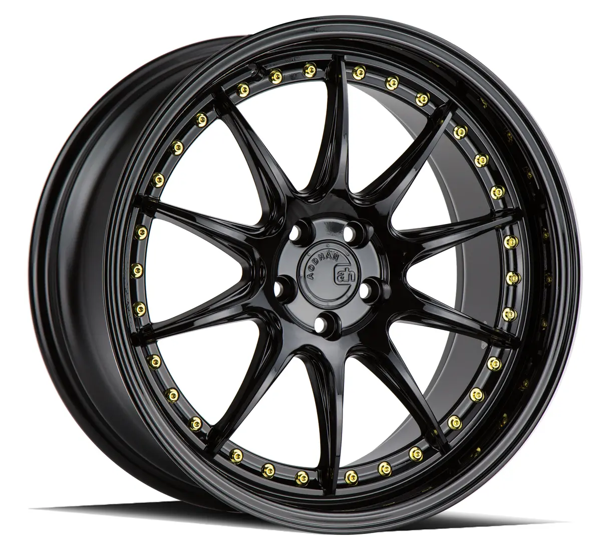 Aodhan Wheels Ds07 Gloss Black Gold Rivets 1