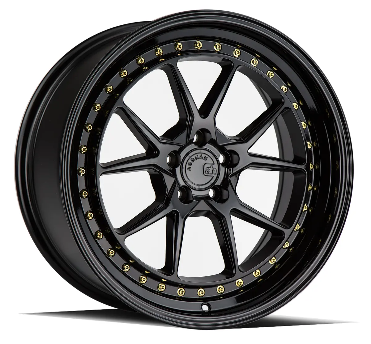 Aodhan Wheels Ds08 Gloss Black Gold Rivets 1
