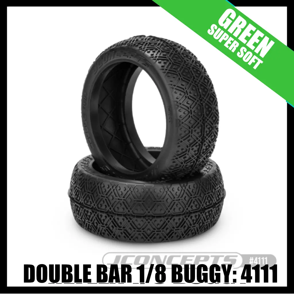 Jconcepts 4111-02 Double Bar - 1/8 Buggy Tires (2) - Green (Super Soft) 1
