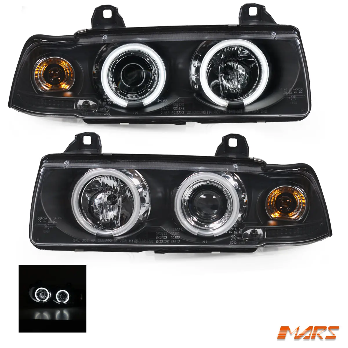Black Ccfl Angel Eyes & Projector Head Lights For Bmw 3-Series E36 Sedan & Wagon 1991-1997 1