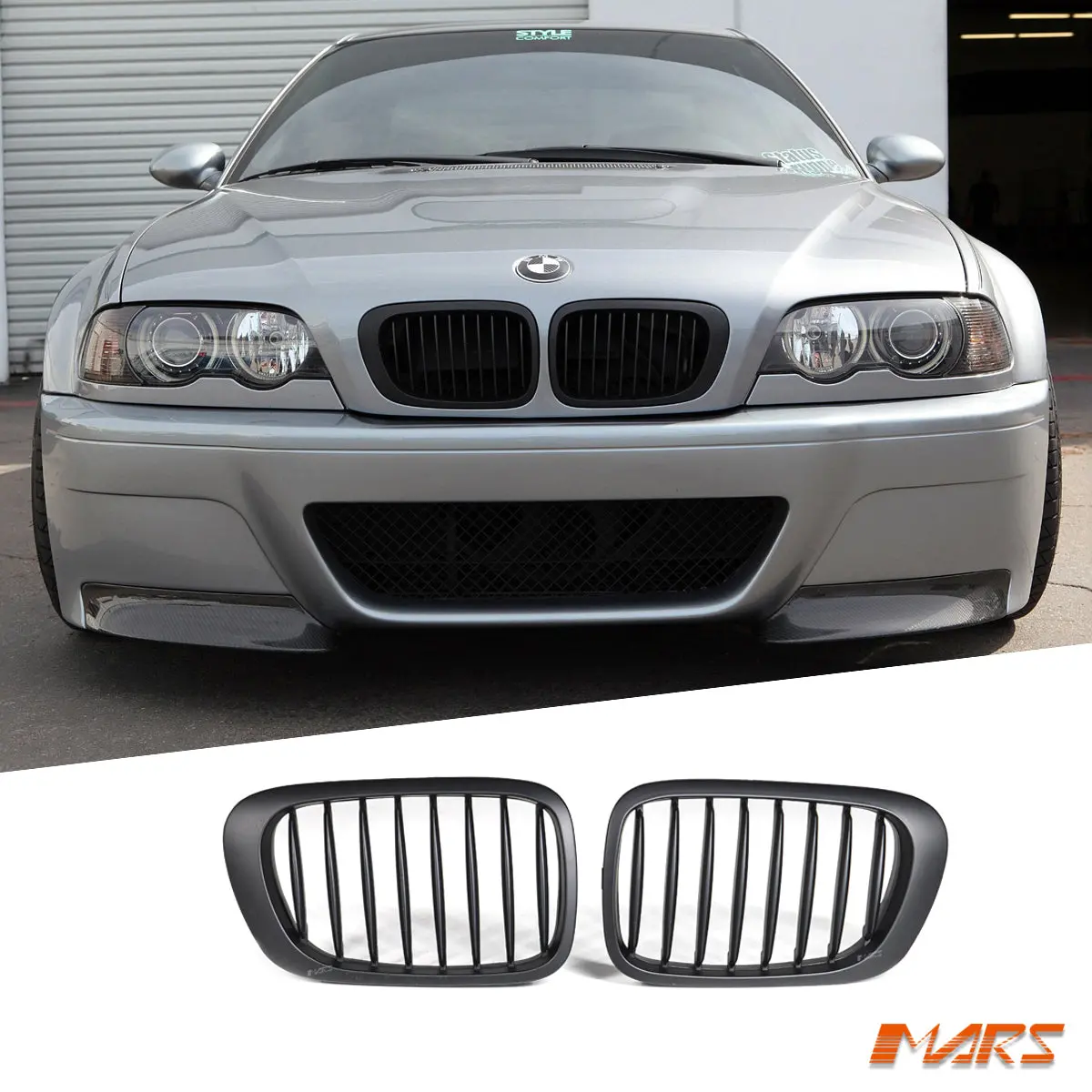 Matt Black Front Kidney Grille Grill Bodykit For Bmw E46 3-Series Coupe & Convertible 1999-2002 Pre Facelift Lci & M3 1