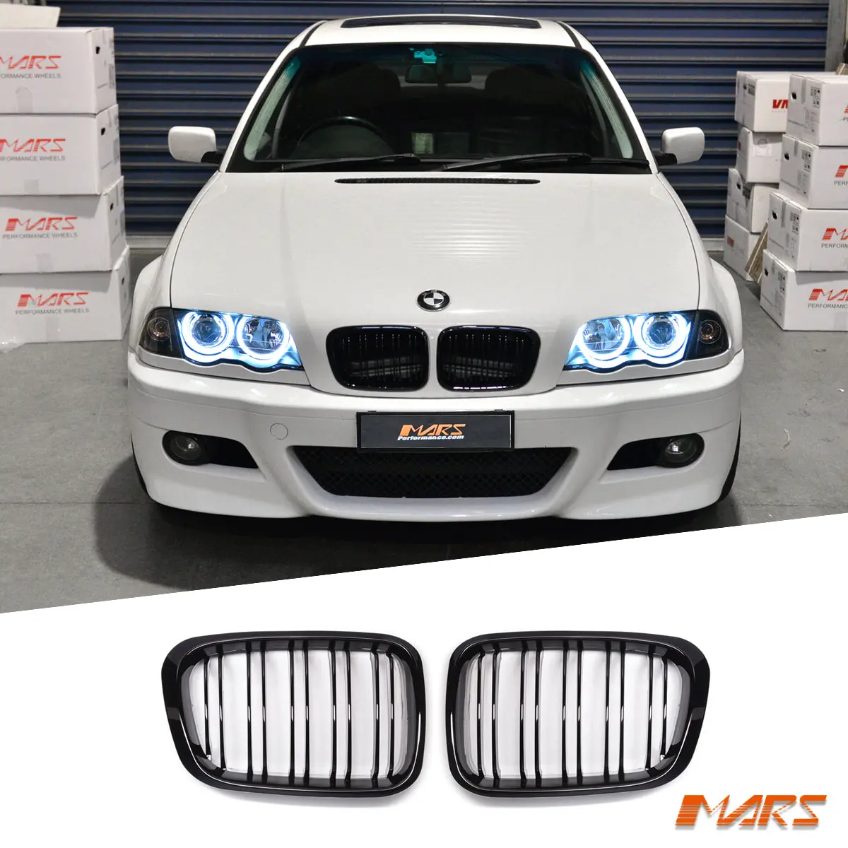 Gloss Black M4 Style Front Kidney Grille Grill Bodykit For Bmw 3-Series E46 Sedan & Wagon 1998-2001 Pre Lci Facelift 1