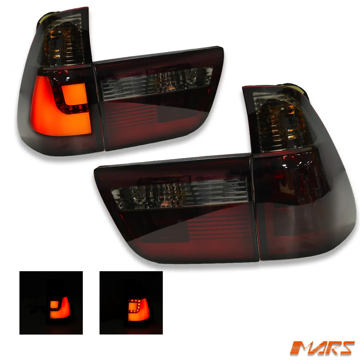 Smoked Red 3D Stripe Bar Led Tail Lights & Trunk Garnish For Bmw X5 E53 2000-2003 Pre Lci 1