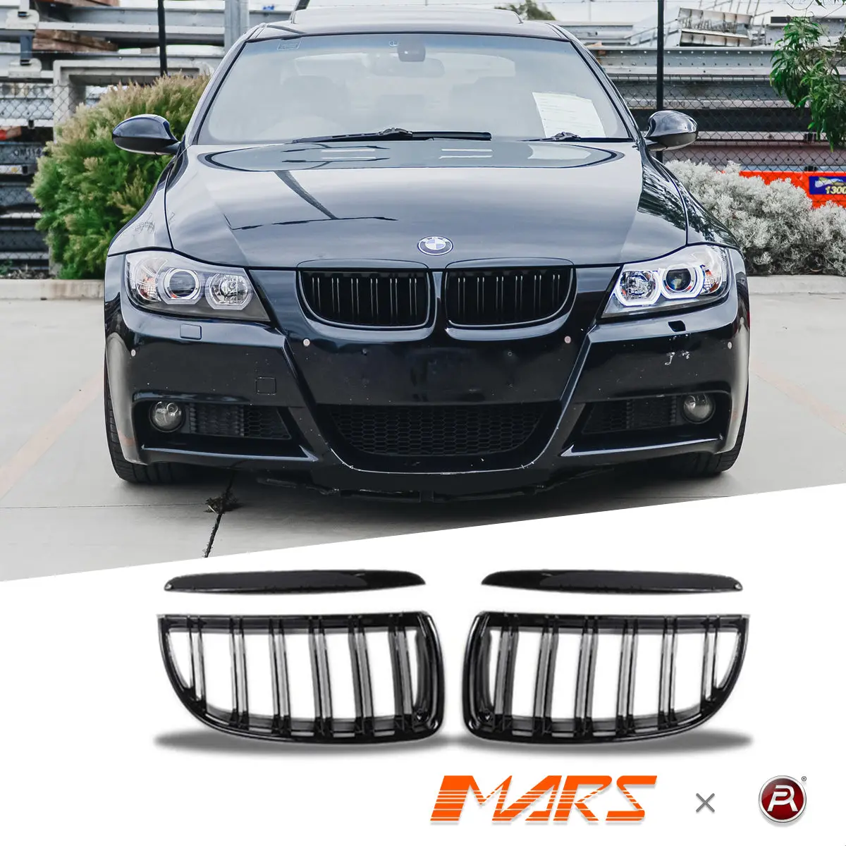 Gloss Black M4 Style Front Bumper Bar Kidney Grille Grill Bodykit For Bmw 3-Series E90 Sedan & E91 Wagon Pre Lci 2005-2008 1