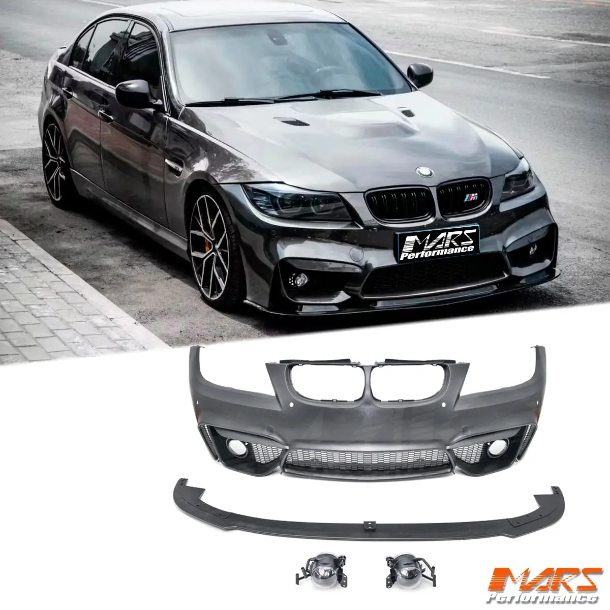 M4 Style Front Bumper Bar Bodykit With Lower Lip Spoiler For Bmw 3-Series E90 Sedan & E91 Wagon 2009-2011 Lci 1