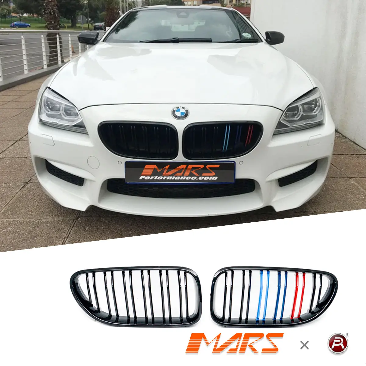 Gloss Black M6 Style Front Bumper Bar Grille Grill Boddkit With Colour Stripes For Bmw 6 Series F06 F12 F13 1