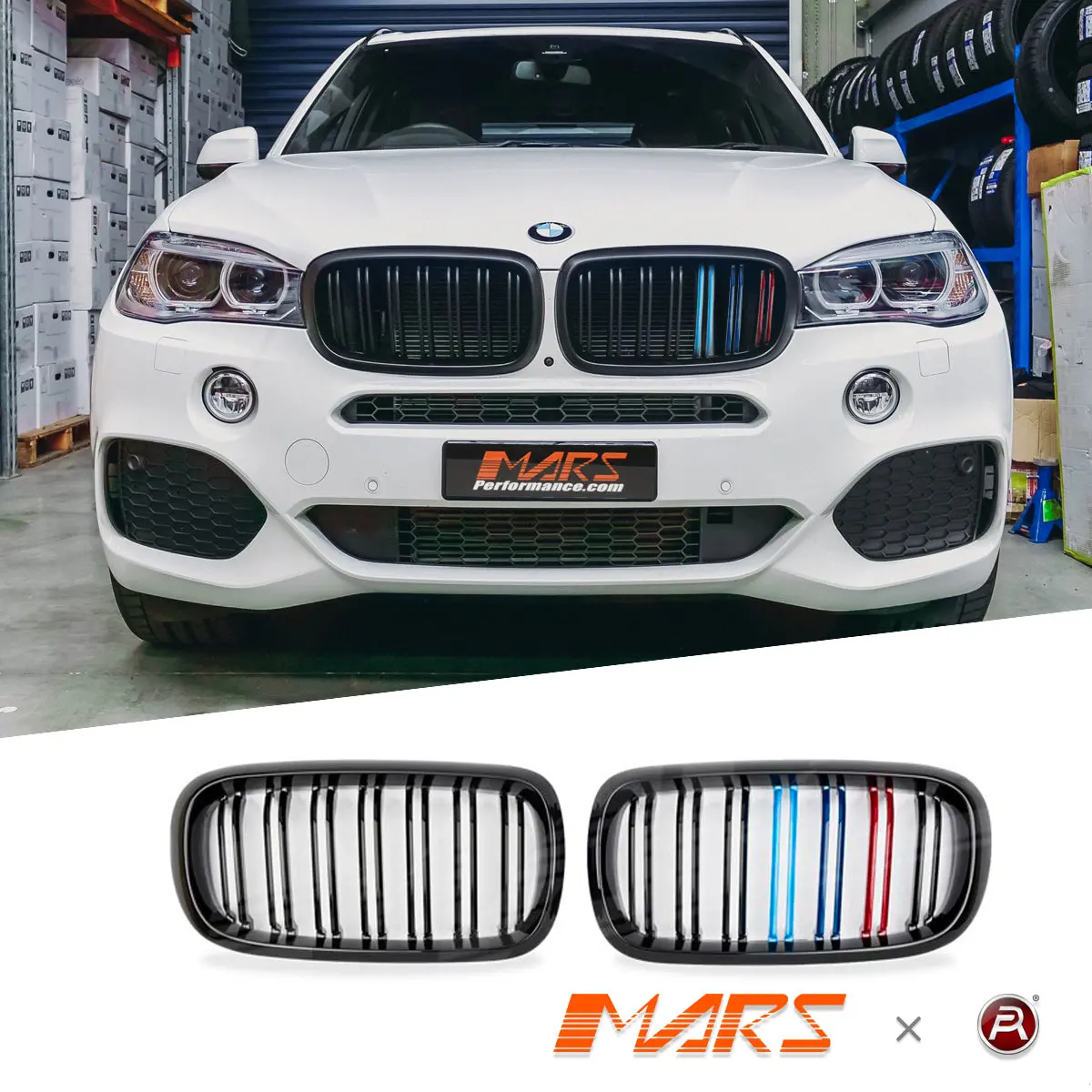 Gloss Black Front Bumper Bar Kidney Grille Grill Bodykit With Colour Stripes For Bmw X5 F15 X5m F85 & X6 F16 X6m F86 1