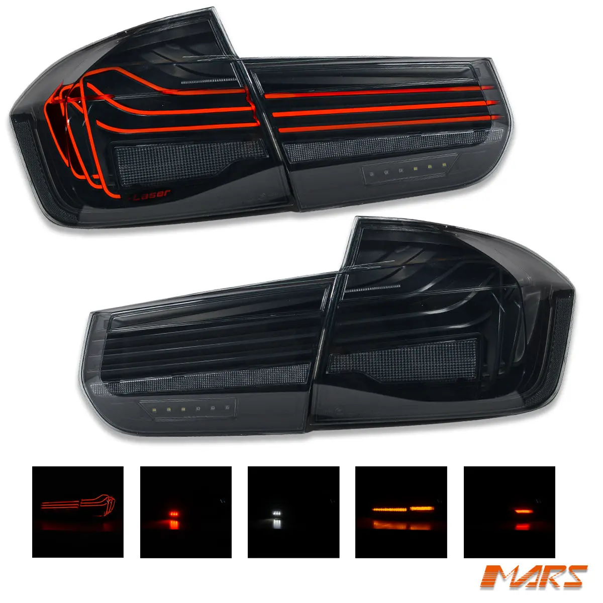 Smoked Full Led Update Csl Laser Style Tail Lights With Sequential Indicators For Bmw 3-Series F30 & M3 F80 2011-2018 1