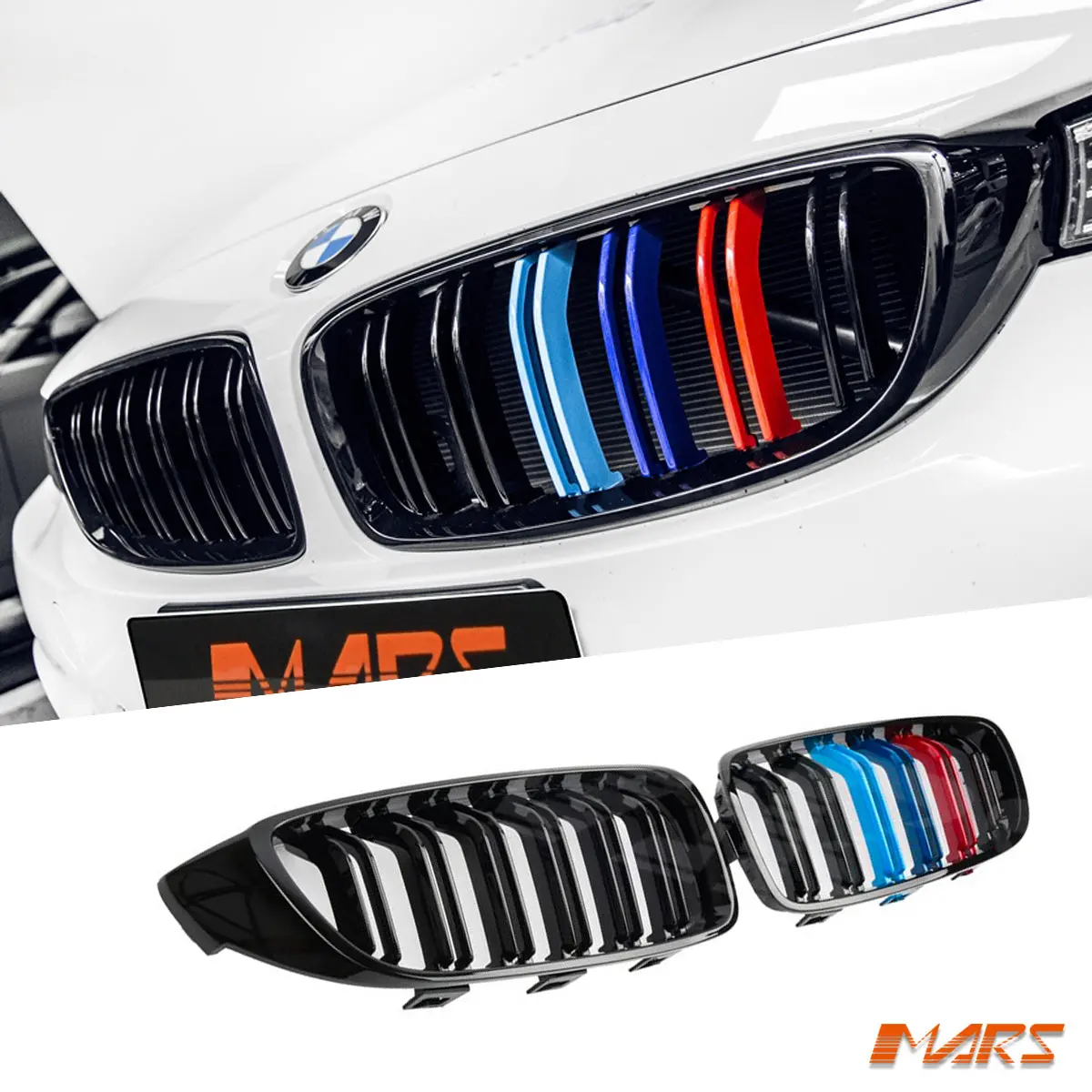 Gloss Black M4 Style Front Bumper Bar Grille Grill Bodykit With Colour Stripes For Bmw 4 Series F32 F33 F36 & F80 M3 F82 F83 M4 1