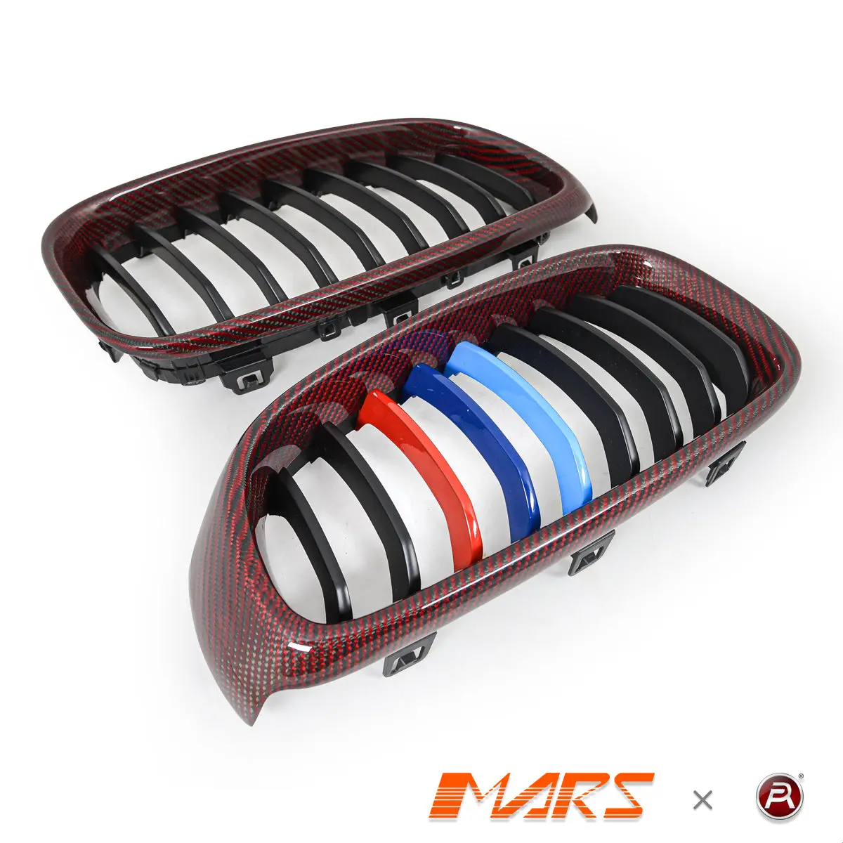 Red Carbon Fibre Front Bumper Bar Kidney Grille Gill Bodykit With Colour Stripes For Bmw 3 Series Gt F34 2013-2020 1