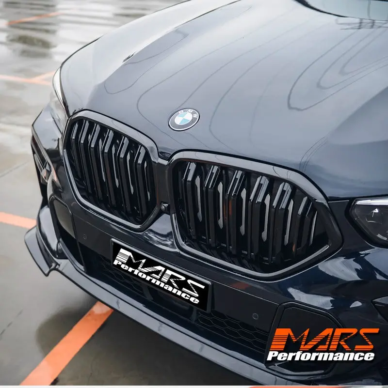 Gloss Black F96 X6m Style Duel Stripe Front Kidney Grille Grill Bodykit For Bmw X6 G06 2019-2023 Pre Lci 1