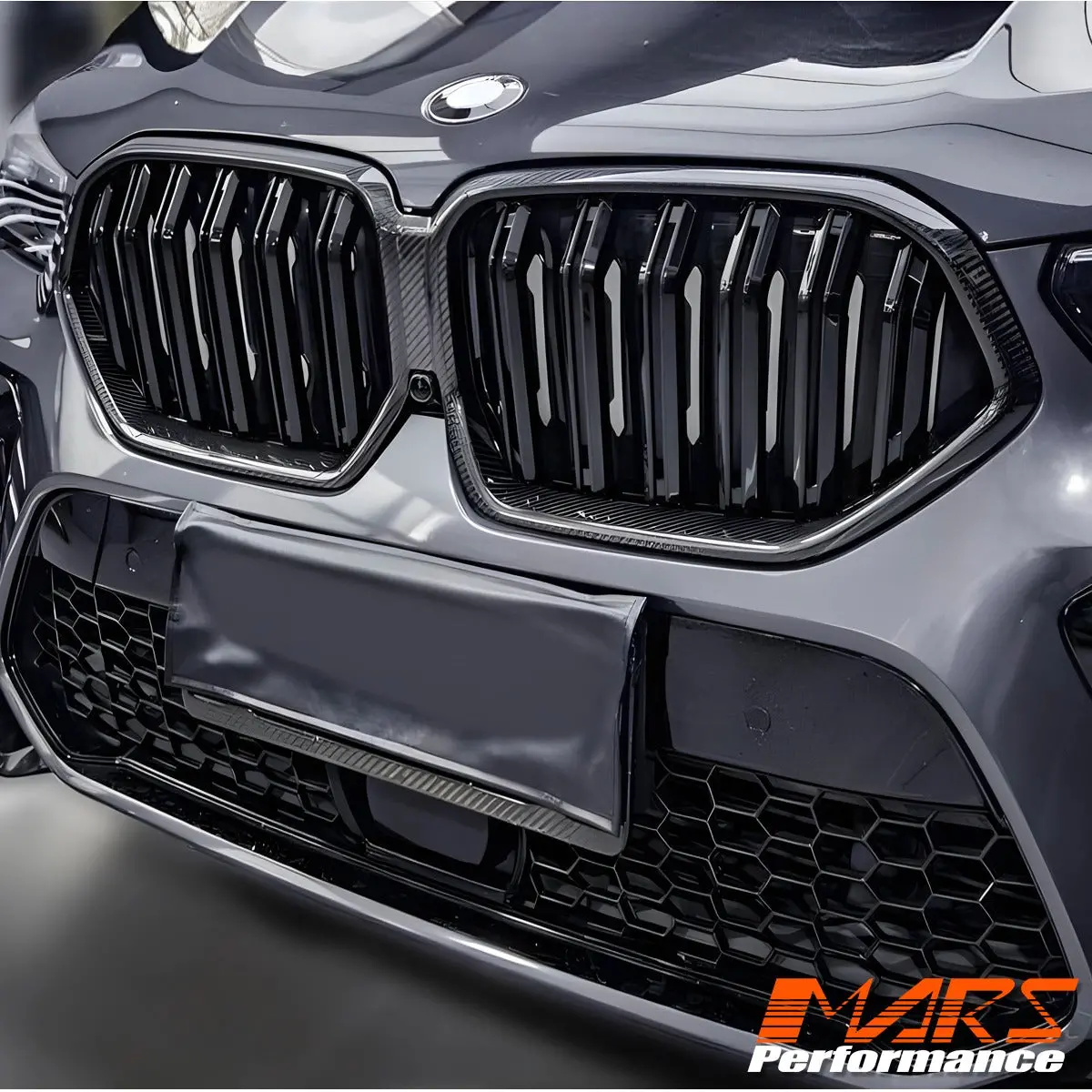 Flokraft Dry Carbon Fibre F96 X6m Style Duel Stripe Front Kidney Grille Grill Bodykit For Bmw X6 G06 2019-2023 Pre Lci 1