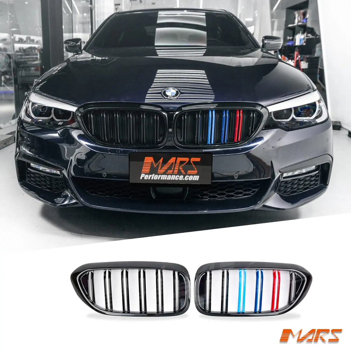 Gloss Black M5 Style Front Bumper Bar Kidney Grille Grill Bodykit With Colour Stripes For Bmw 5 Series G30 Sedan & G31 Wagon Pre Lci 2017-2020 1