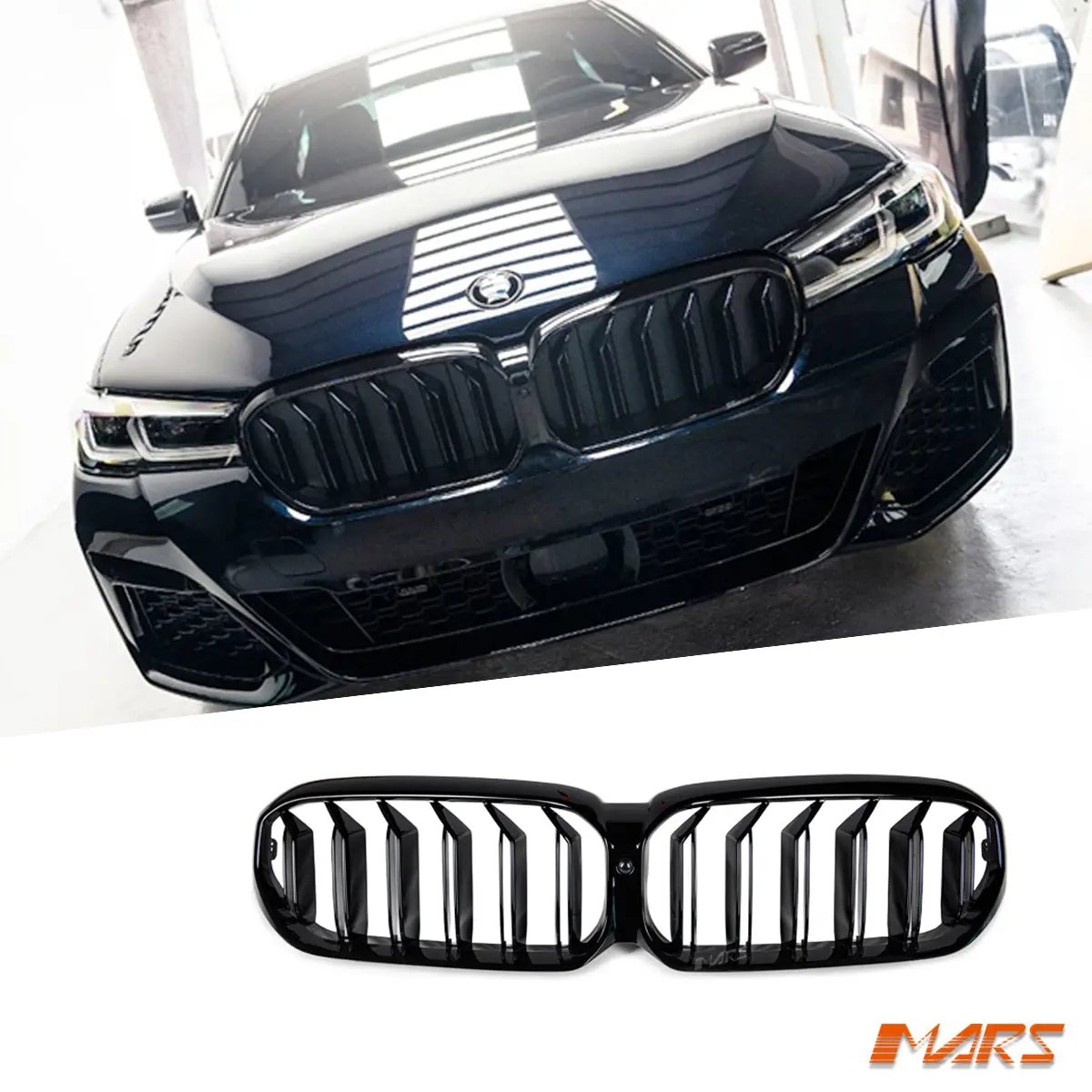 Gloss Black M5 Style Front Bumper Bar Kidney Grille Grill Bodykit For Bmw 5 Series G30 Sedan & G31 Wagon Lci 2020-2023 1