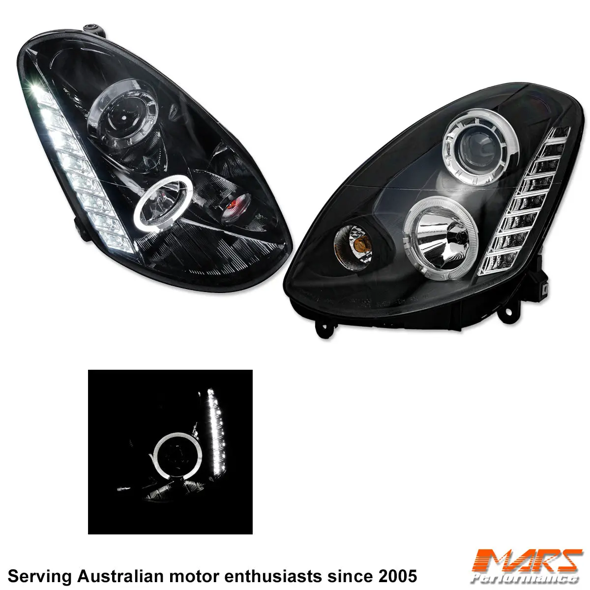 Black Led Drl & Angel Eyes Projector Head Lights For Nissan & Infiniti G35 V35 Sedan 2001-2006 1
