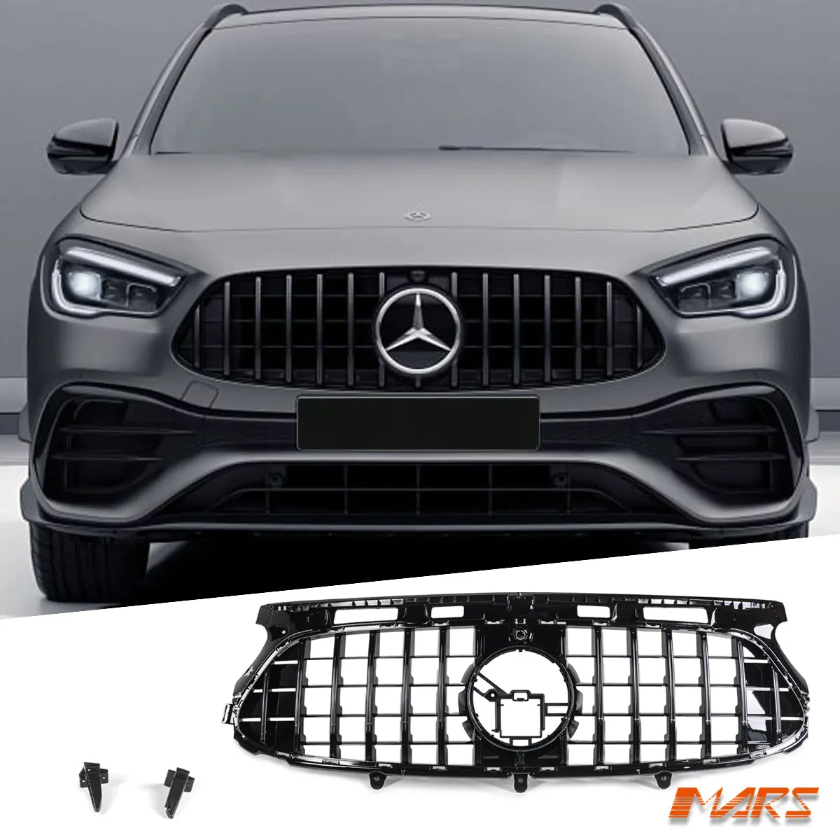 Gloss Black Amg Panamericana Gla45 Style Front Grill Grille Bodykit For Mercedes-Benz Gla-Class H247 Sport Bumper Bar 1