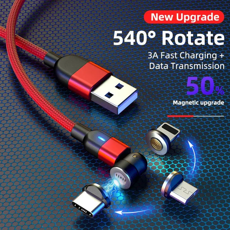 540 Degree Rotating Magnetic 3 In 1 Fast Charging Cable For Iphone Or Android 1