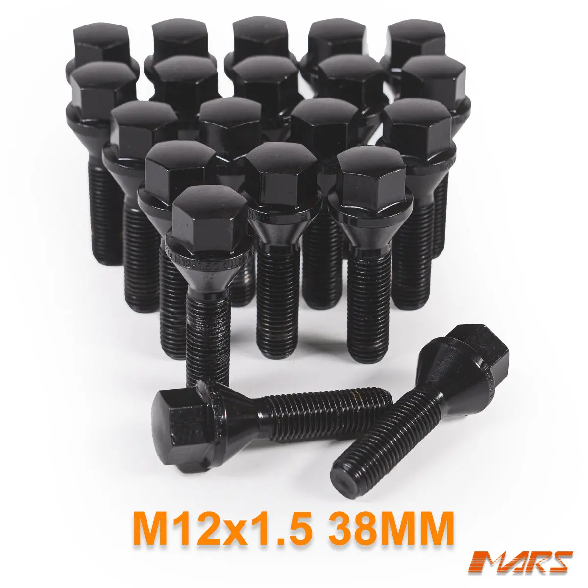 Black Mars Performance Wheels M12 X 1.5 38Mm Extended Long Bolts Set (20 Pcs) For Spacers 1