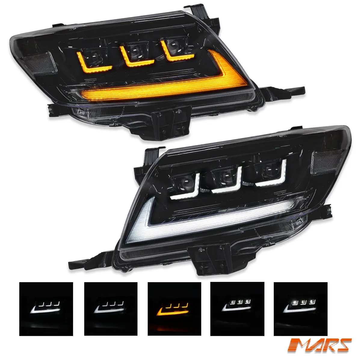 Black Full Led Triple Projector Lens Head Lights For Toyota Hilux Vigo 2011-2015 1