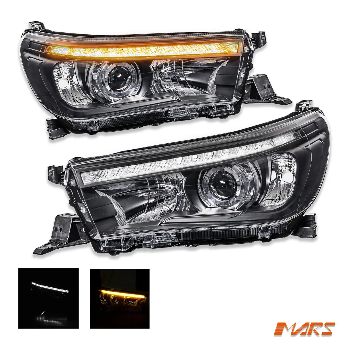 Black Led Real Drl Projector Head Lights With Sequential Indicators For Toyota Hilux Revo Rocco 2015-2020 1
