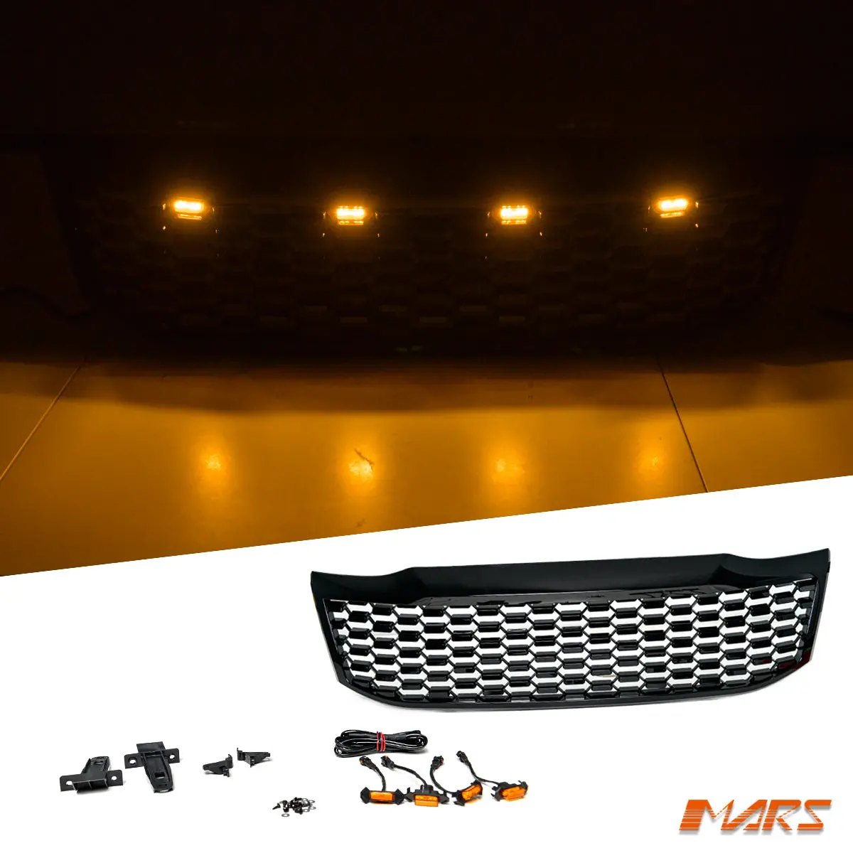 Gloss Black Front Bumper Bar Grille Grill Mesh Bodykit With Led For Toyota Hilux Vigo My11-My14 1
