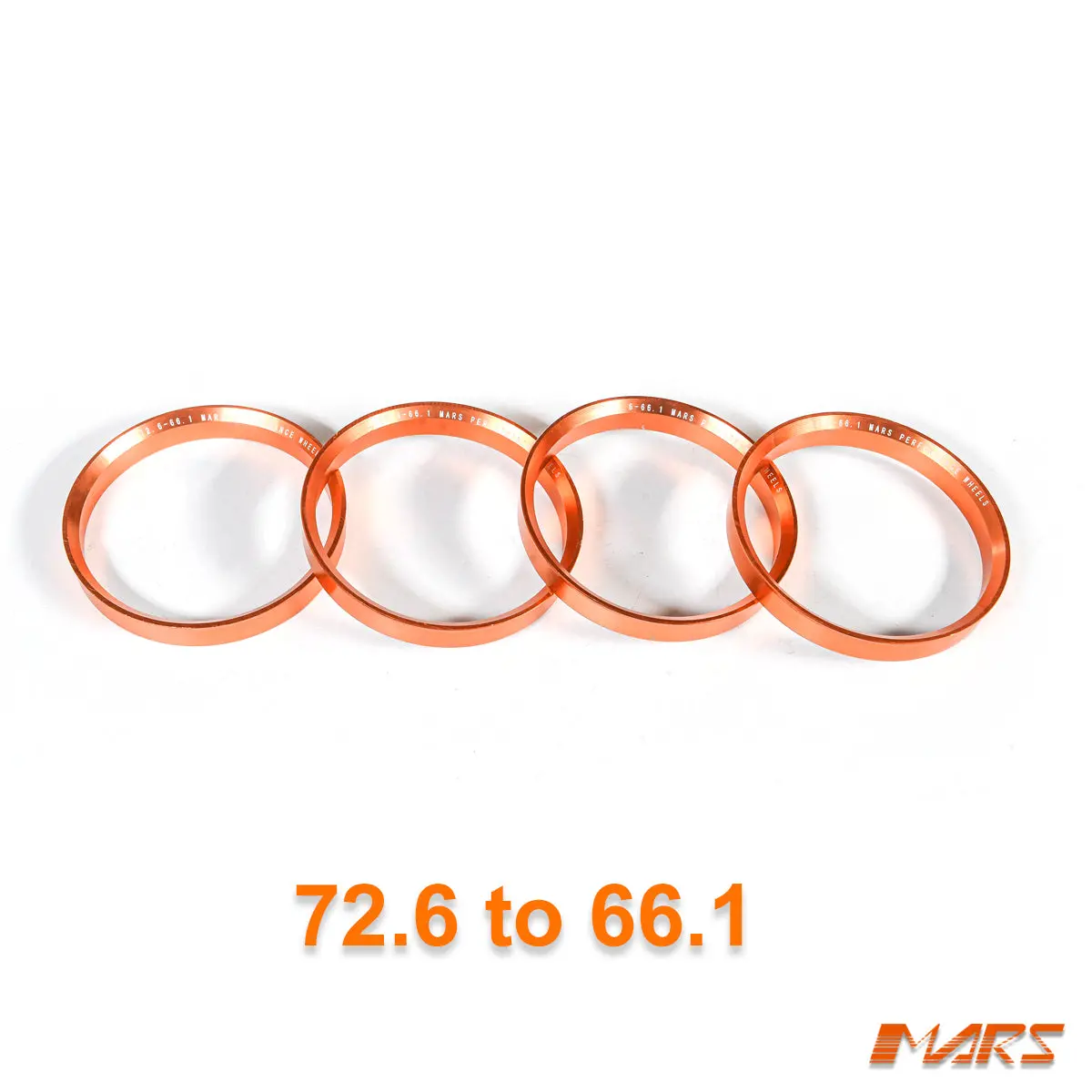 4X Mars Performance Wheels Hub Centric Rings Aluminium Alloy Od = 72.5 / 72.6 Mm To Id = 66.1 Mm 1