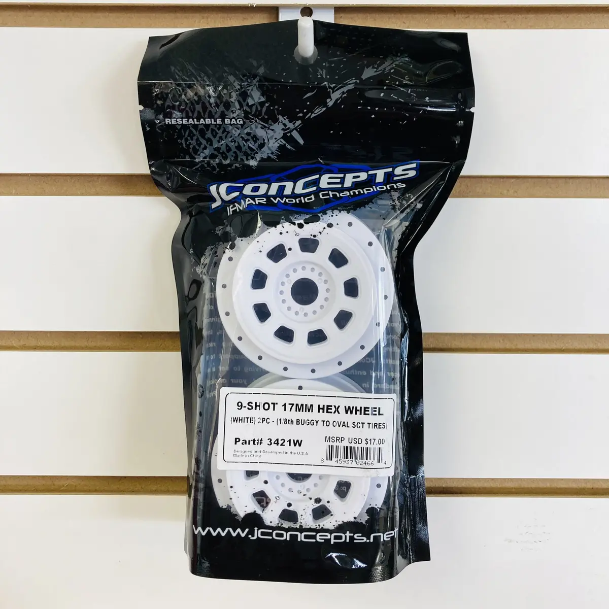Jconcepts 3421W 9-Shot 17Mm Hex Tire Wheel White For 1/8Th Buggy To Dirt Oval Sct Tires 1