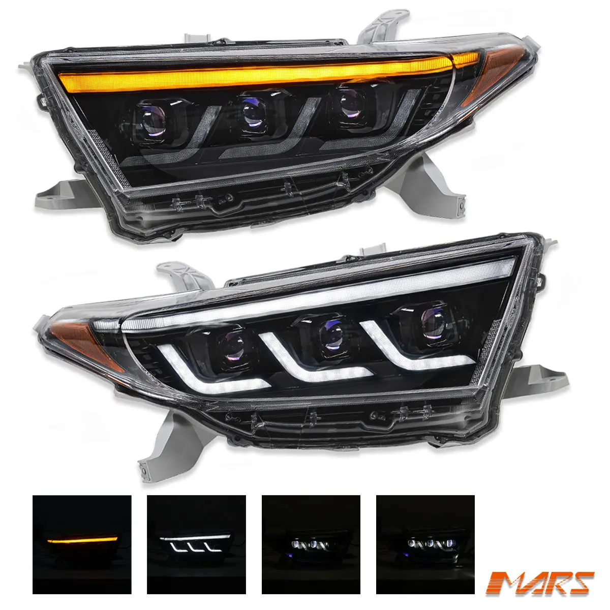 Black Full Led Drl Head Lights With Sequential Indicators For Toyota Highlander & Kluger 2011-2013 1