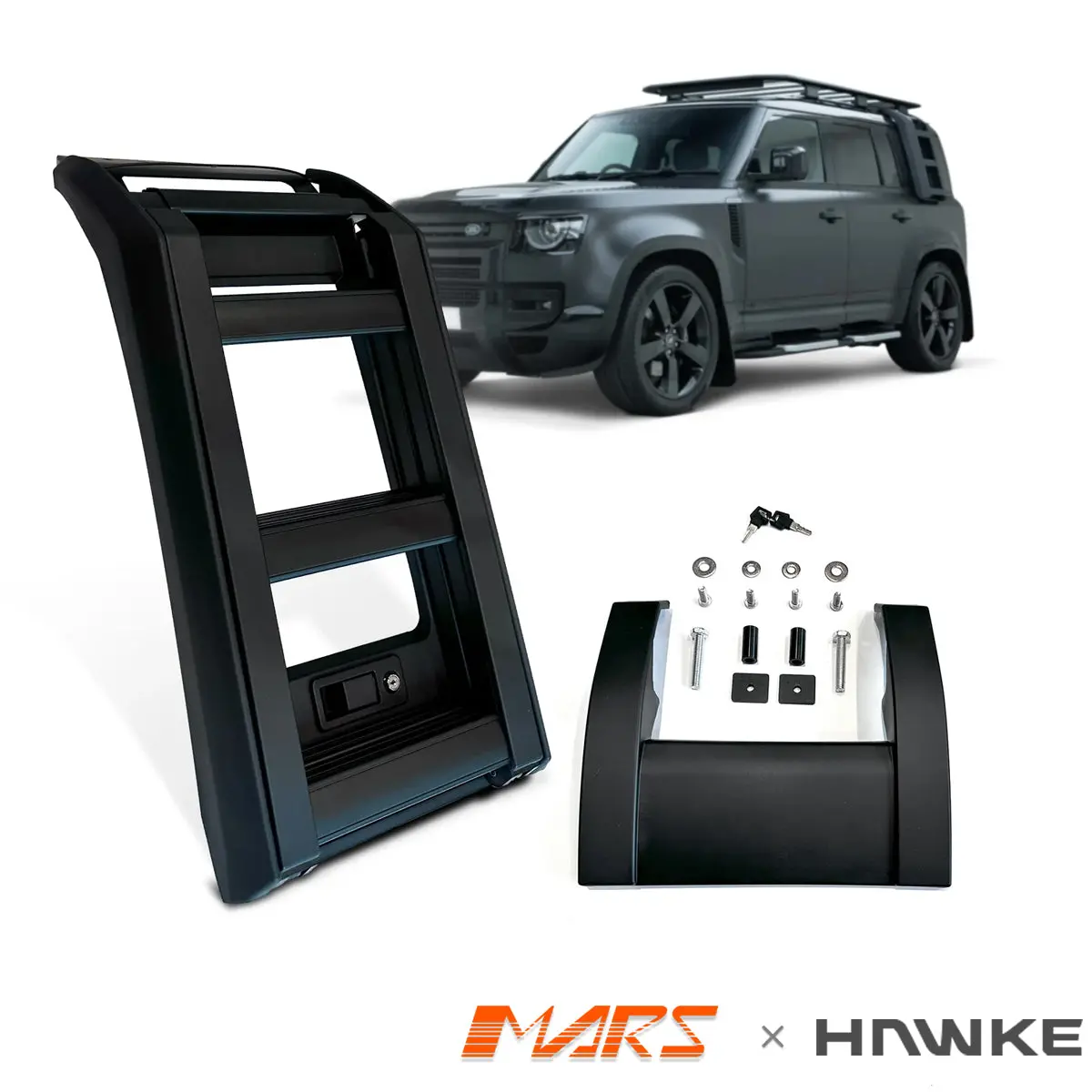 Matt Black Deployable Side-Mounted Ladder Telescopic Folding Step For Land Rover Defender L663 90 110 130 Bodykit 2020-2026 1