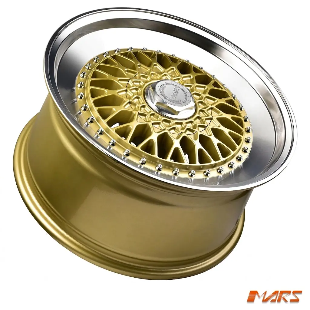 Mars Mp-Rs 18 Inch Gold Mesh Face With Polished Lip Alloy Wheels Rims 1