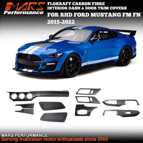 Flokraft Carbon Fibre Interior Dash & Door Trim Covers For Rhd Ford Mustang Fm Fn 2015-2022 1
