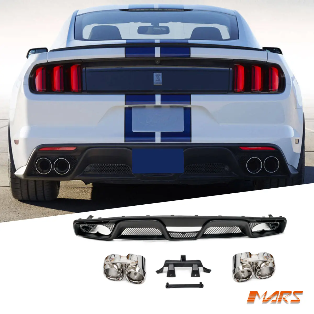 Shelby Gt350 Style Rear Bumper Bar Bodykit Diffuser With Exhaust Tips For Ford Mustang Fm 2015-2017 1