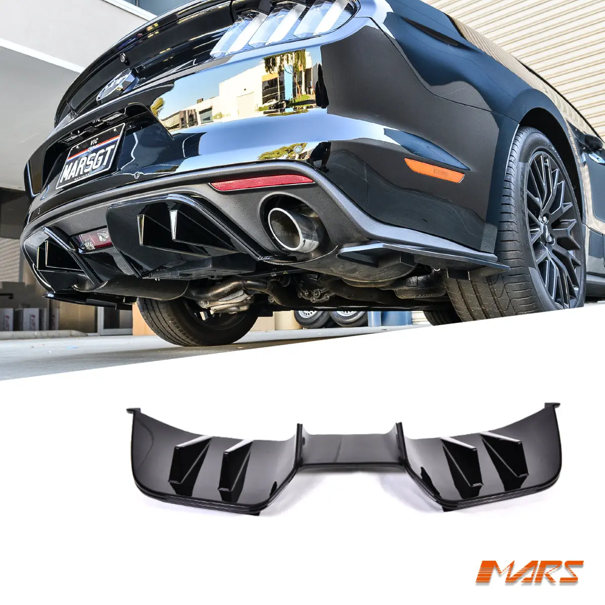 Gloss Black Rtr Style Rear Bumper Bar Diffuser Lip Bodykit For Ford Mustang Fm 2015-2017 1