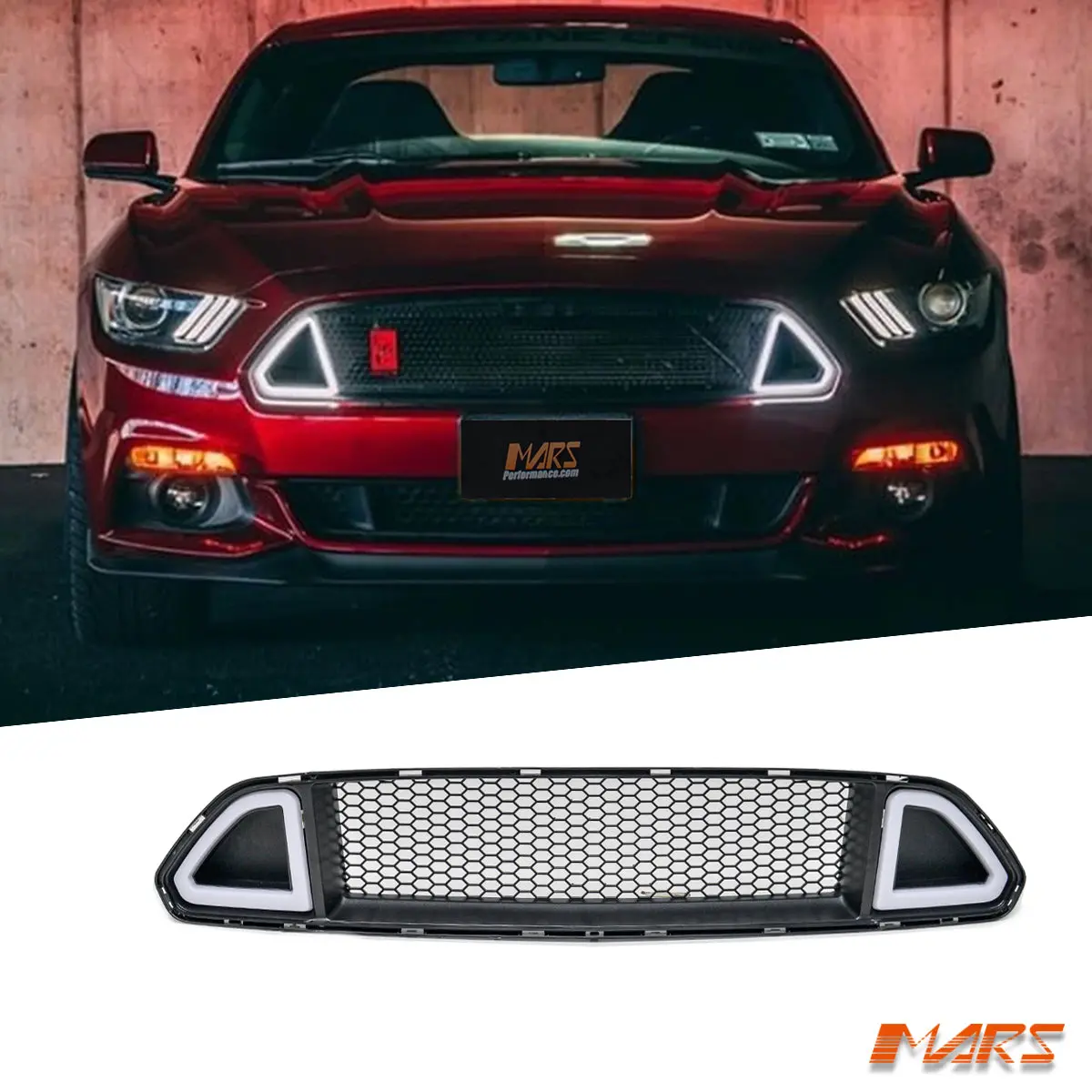 Rtr Style Front Bumper Upper Grille Grill Bodykit With Led Drl Lights For Ford Mustang Fm 2015-2017 1