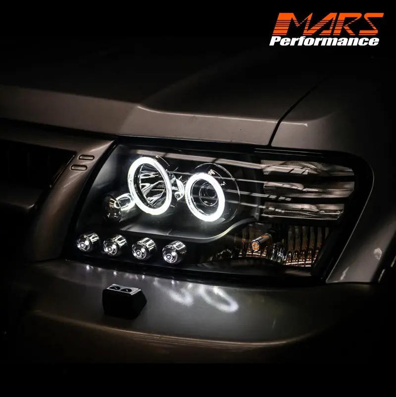 Black High Power Led Angel Eyes Projector Head Lights For Mitsubishi Pajero 2000-2006 Np Nm 1