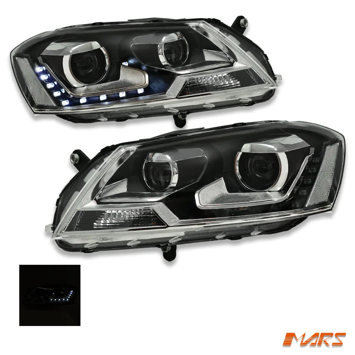 Black Led Drl Projector Head Lights For Volkswagen Vw Passat B7 3C 2011-2015 1