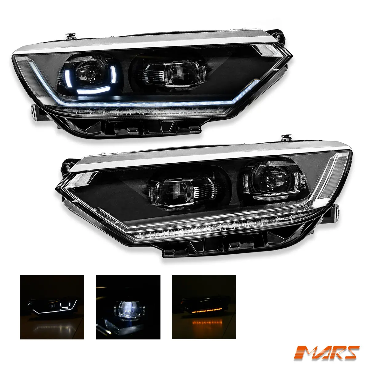 Black Led Drl Projector Head Lights With Sequential Indicators For Volkswagen Vw Passat B8 2015-2019 1